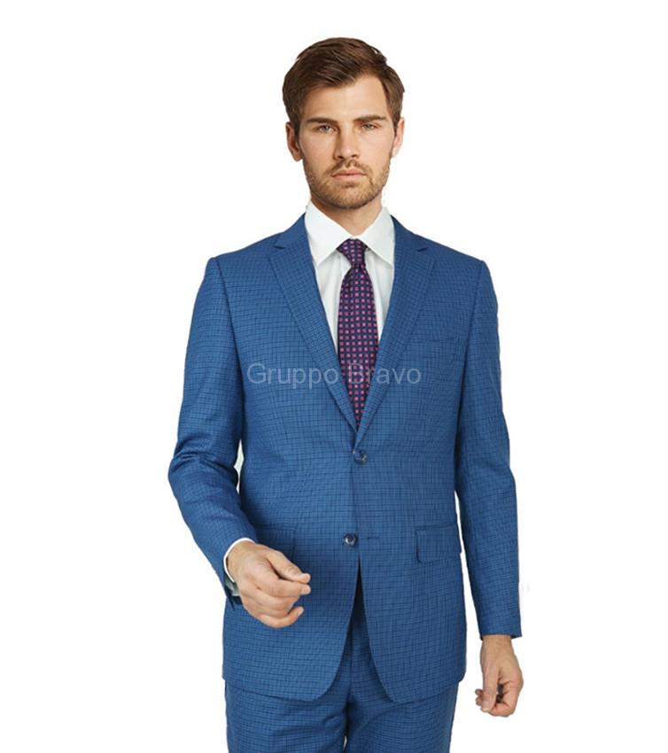 Men MANTONI Suit 100% Wool Two Button Regular Fit Window Pane plaid M8718-1 blue
