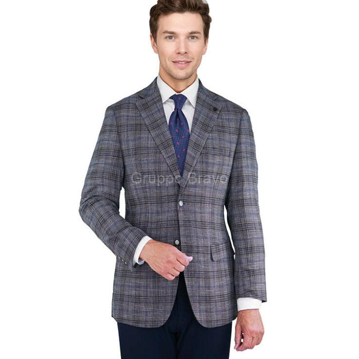 B66028-1-Bertolini Jacket-Gray Camel Windowpane