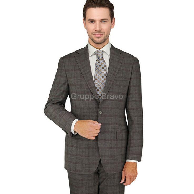 E84588-1-Enzo Suit-Taupe Plaid