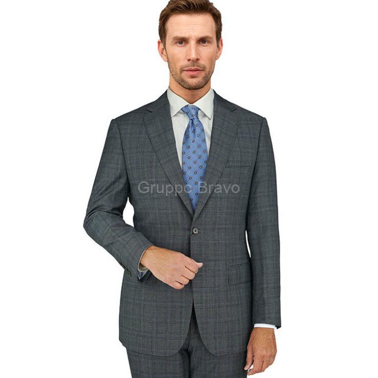 E84591-1-Enzo Suit-Gray Blue Plaid