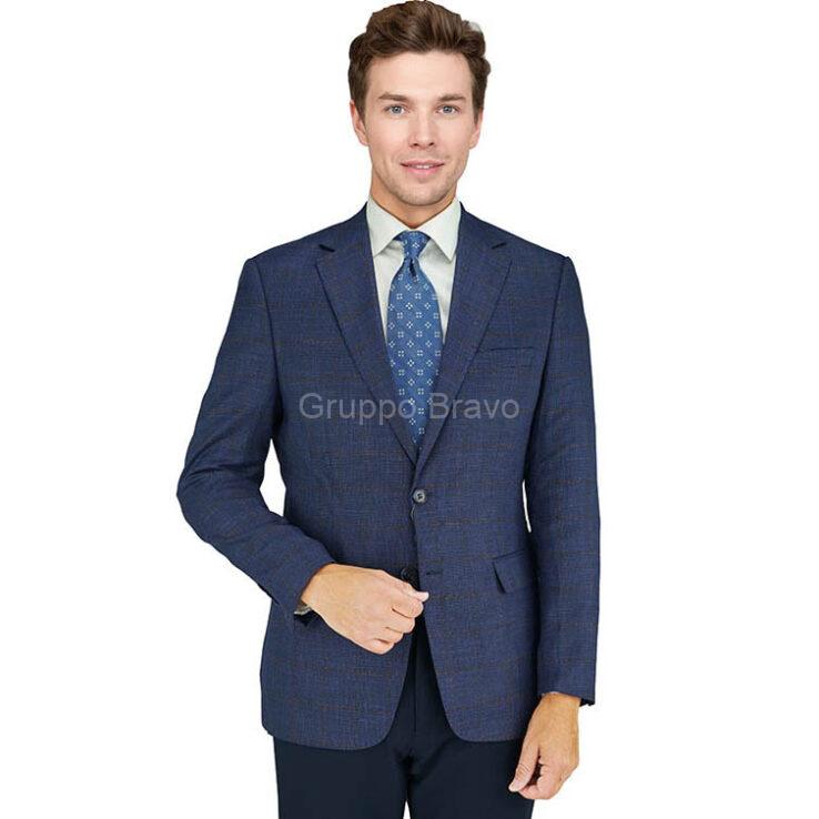 E86027-1-Enzo Wool Jacket-Blue Rust Windowpane