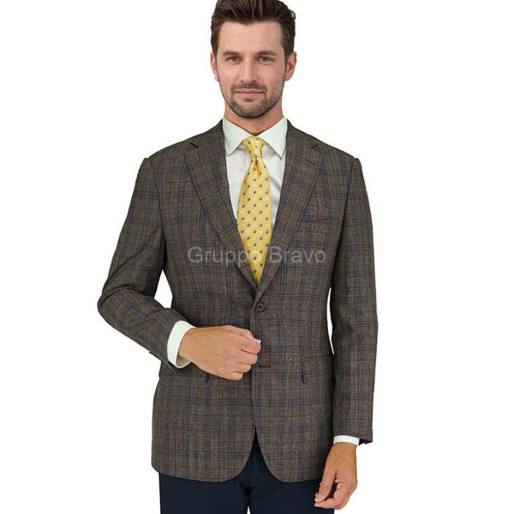 E88019-1-Enzo Wool Jacket-Navy/Camel Plaid