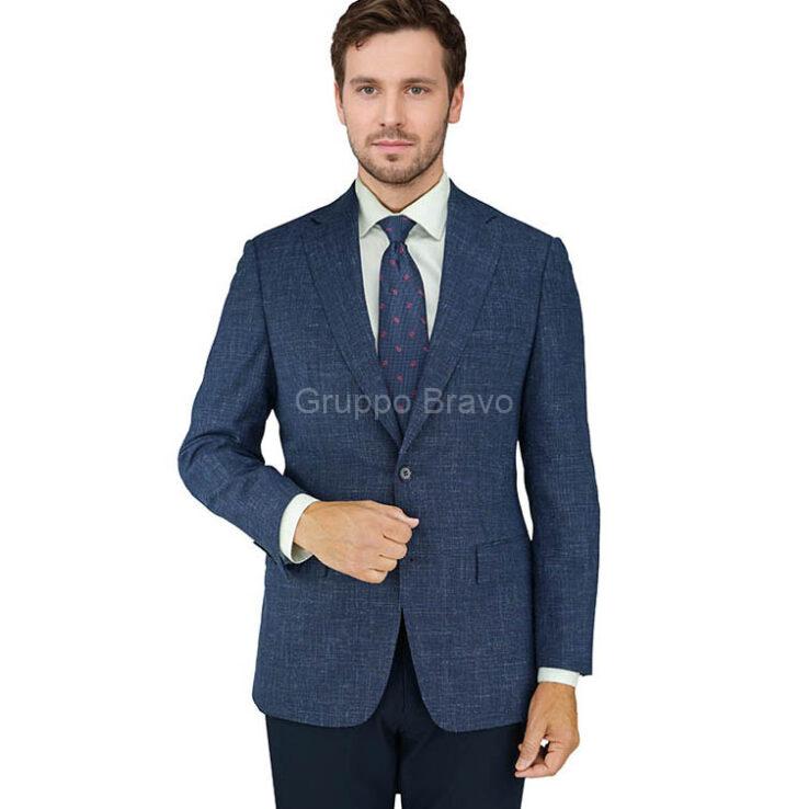 E88023-2-Enzo Wool Jacket-Blue Crossweave