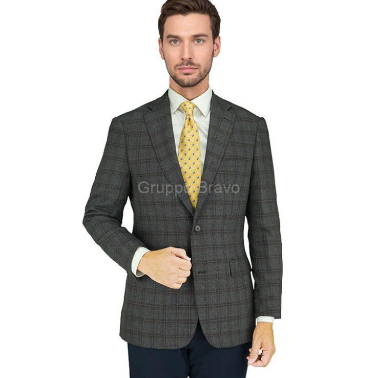 E88024-1-Enzo Wool Jacket-Brown Rust Windowpane