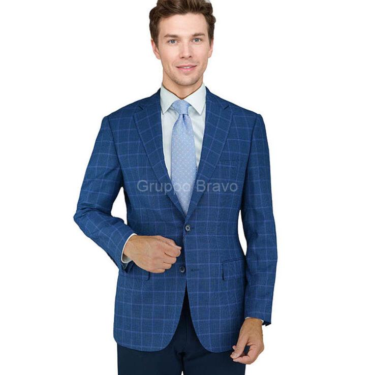 E88025-1-Enzo Wool Jacket-Blue Check Windowpane