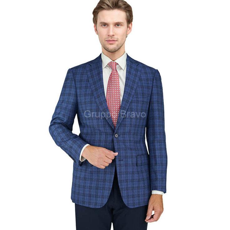 E88026-1-Enzo Wool Jacket-Blue Navy Check