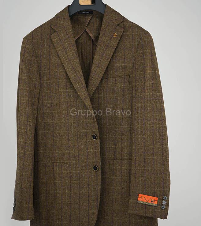 E95002-1-Enzo Soft Jacket-Brown Tweed Windowpane