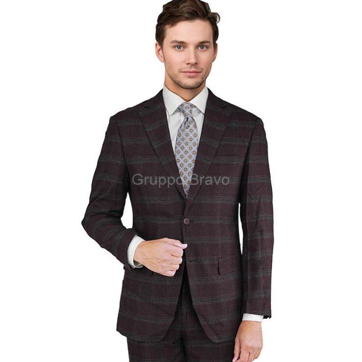 G79724-1-Giorgio Fiorelli Suit-Burgundy Black Windowpane