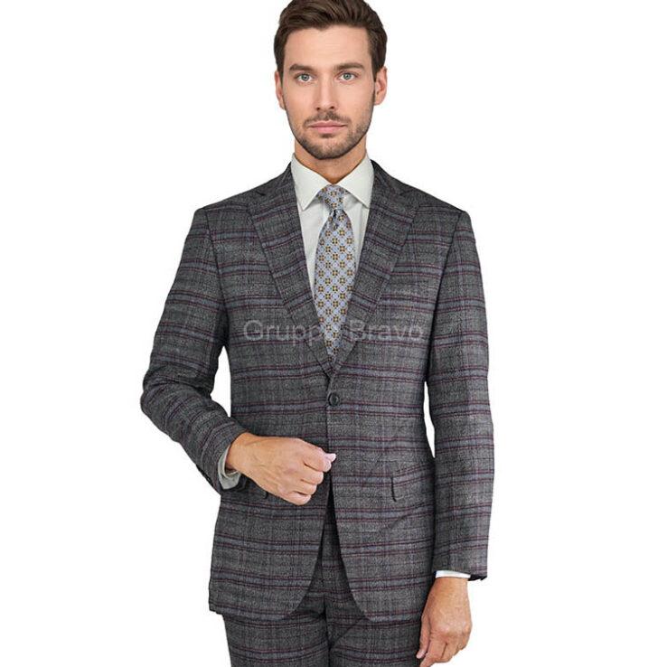 G79726-1-Giorgio Fiorelli Suit-Gray Burgundy Windowpane