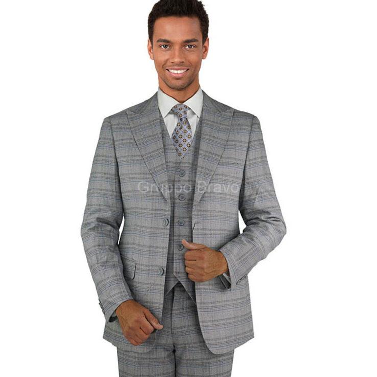 G79732-1-Giorgio Fiorelli Suit-Lt. Gray Blue Windowpane