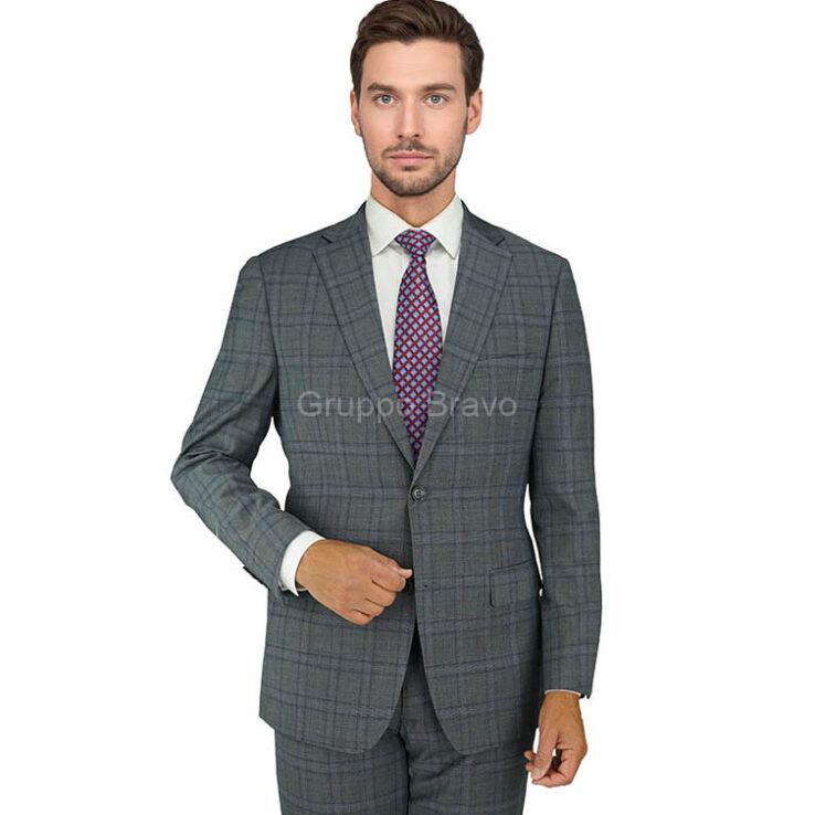 M87856-1-Mantoni Suit-Gray Blue Plaid