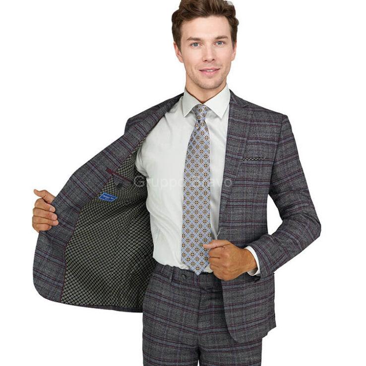 T30146-1-Manchester & Tailor Suit-Gray Burgundy Windowpane