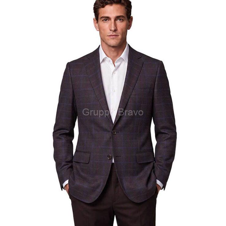 E86045-2-Enzo Wool Jacket-Burgundy Black Check