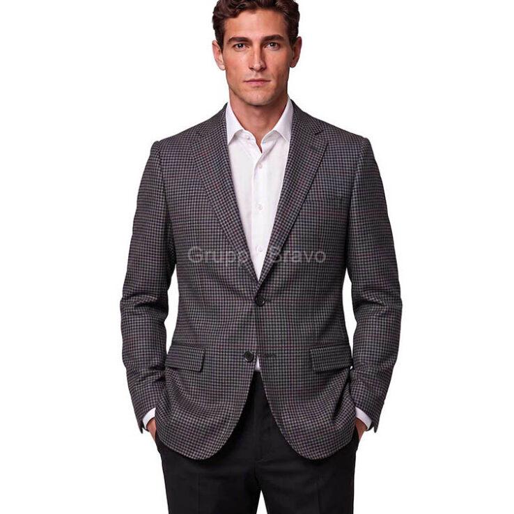 E86045-3-Enzo Wool Jacket-Gray Black Check
