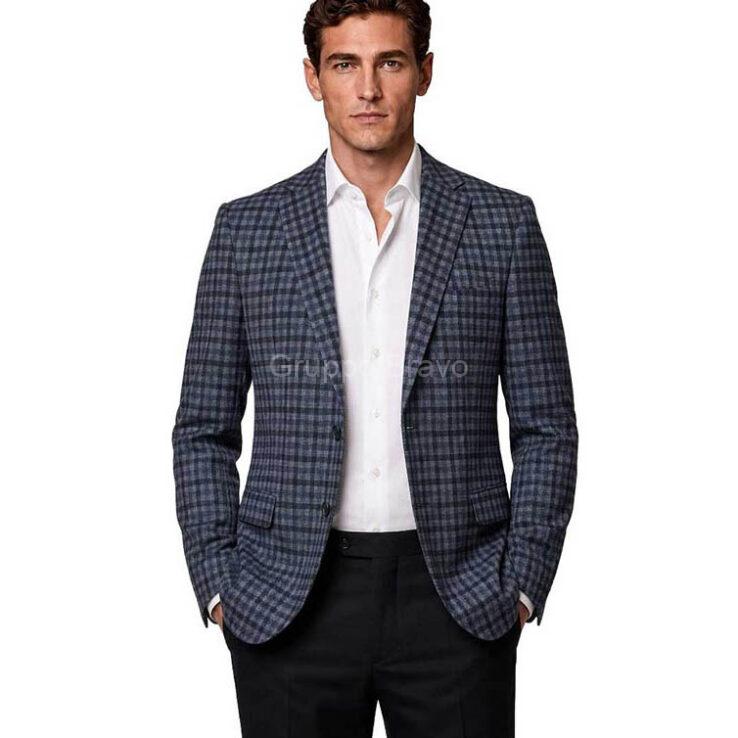 E86046-1-Enzo Wool Jacket-Gray Blue Check