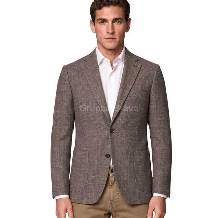 E95023-1-Enzo Wool Jacket-Taupe Tweed
