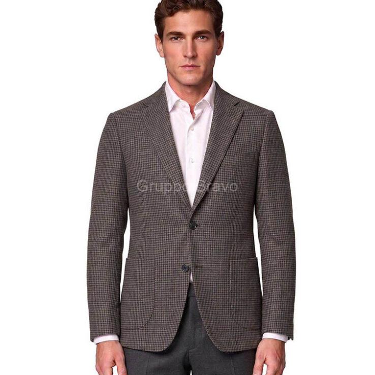 E95024-1-Enzo Wool Jacket-Brown Houndstooth