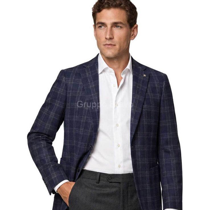 E95025-1-Enzo Wool Jacket-Navy Windowpane