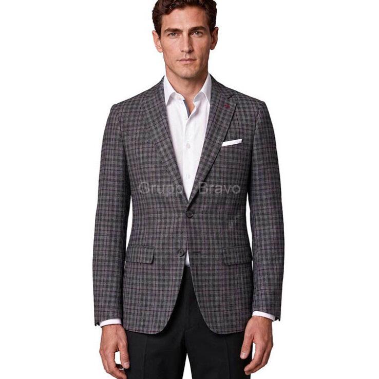 M78793-1-Mantoni Wool Jacket-Gray Burgundy Check