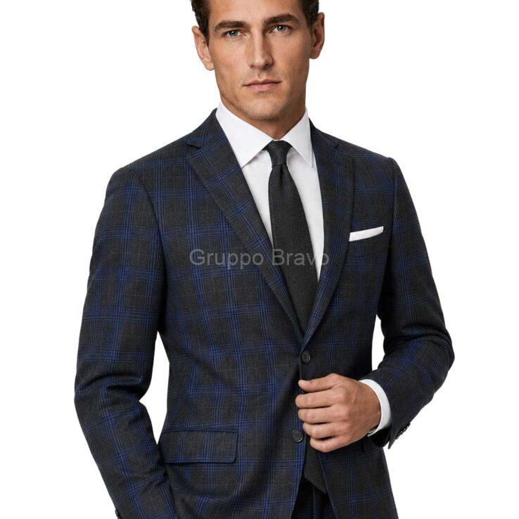 M87900-1-Mantoni Suit-Charcoal Blue Plaid