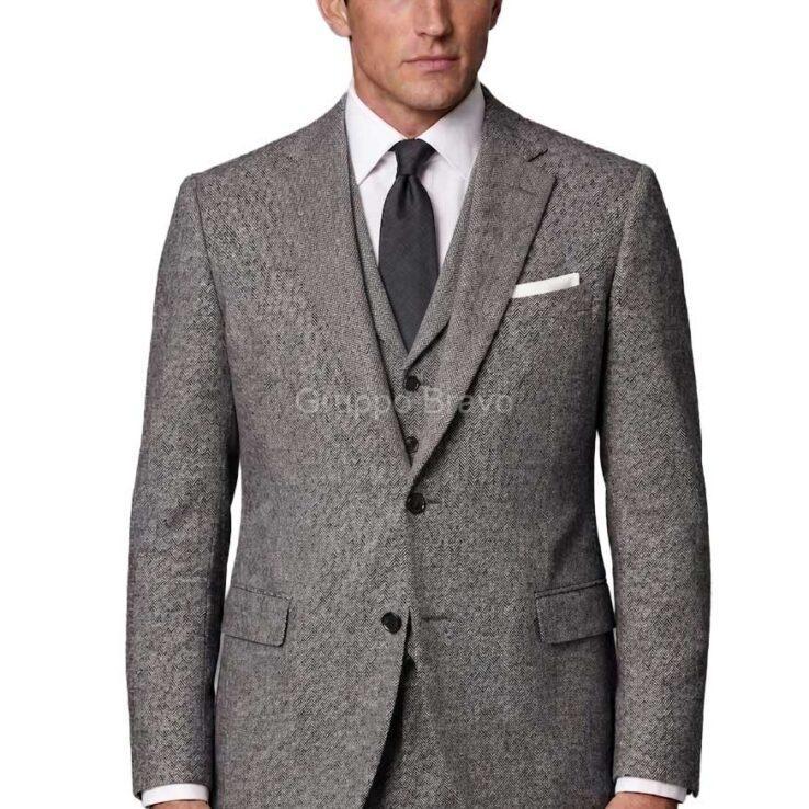M87905-3-Mantoni Suit-Gray Herringbone Tweed